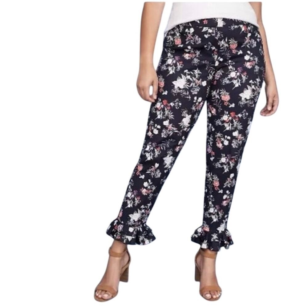 Lane Bryant Womens The Allie Pants Size 20 Floral Capri Cropped Navy Blue Pink